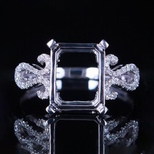 Emerald 9x7mm White Cz Semi Mount Ring Solid 925 Sterling Silver Fashion Jewelry