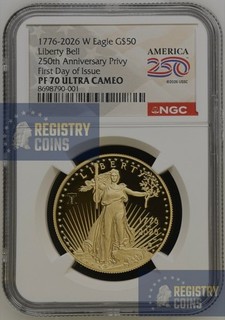 1776 2026 W Proof $50 American Gold Proof Eagle 1 oz NGC PF70UC ;First Day Issue