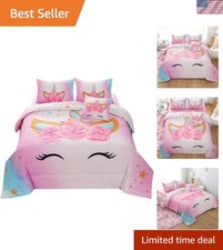 Unicorn Full Bedding Sets for Girls Kids,6 Piece Bed in A Bag 3D Colorful Flo...