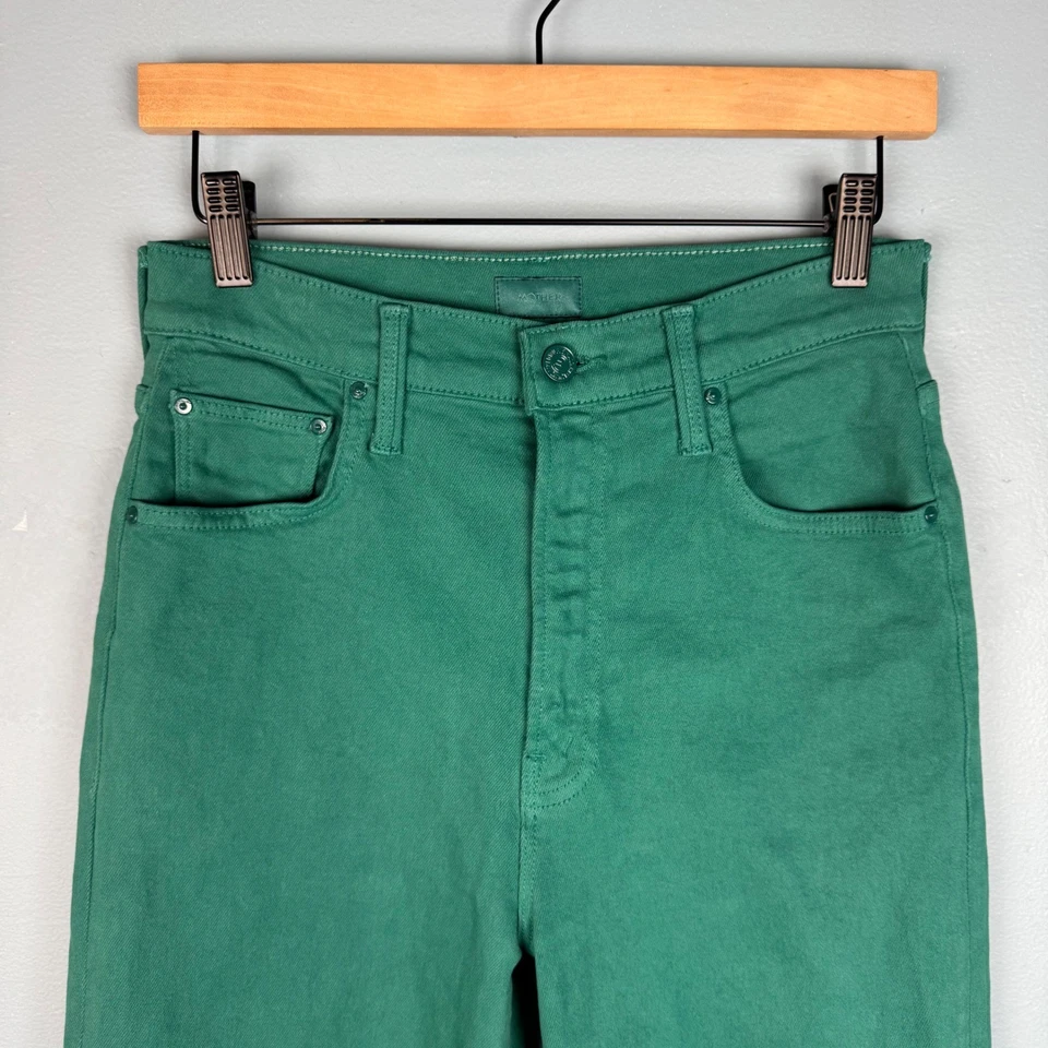 Pantalones de mezclilla Mother Rambler con cremallera al tobillo para mujer 27 verde tiro alto pierna recta 28" entrepierna Foto 4 de 4