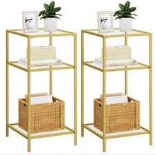 3-Tier Side Tables Set of 2, End Tables with Tempered Glass, Nightstands with...