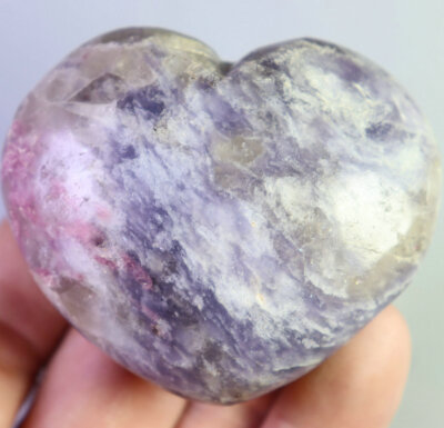 Natural Marvelous Lepidolite Purple Mica & Red tourmaline Crystal Stone Heart