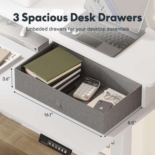 L Shaped Standing Desk Electric Corner Table w/Monitor Shelf&3 Storage Drawers - Picture 12 of 37