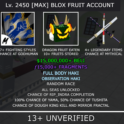 🍊🔥BLOX FRUIT ROBLOX ACCOUNT [LV. 2450] [MAX], GODHUMAN, FRUTAS