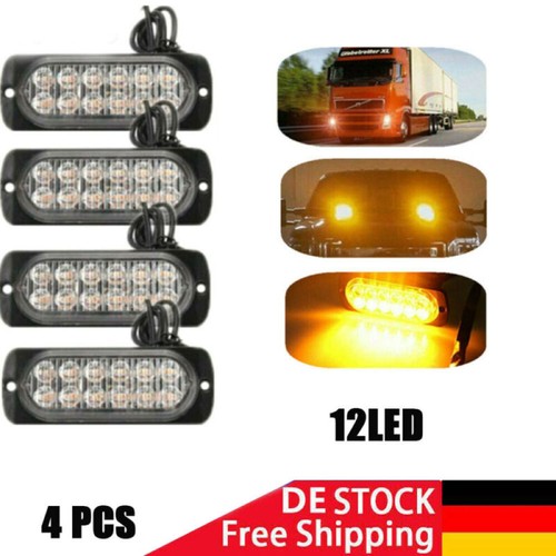4x 12V/24V 12LED Auto Warnlicht Stroboskoplicht,Led Frontblitzer Amber Blitzer