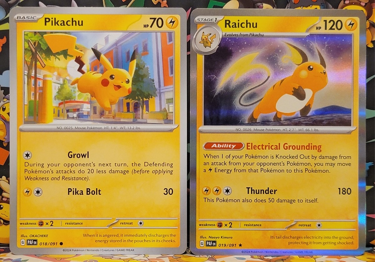 Paldean Fates Pikachu 018/091 + Raichu 019/091 Holo Rare