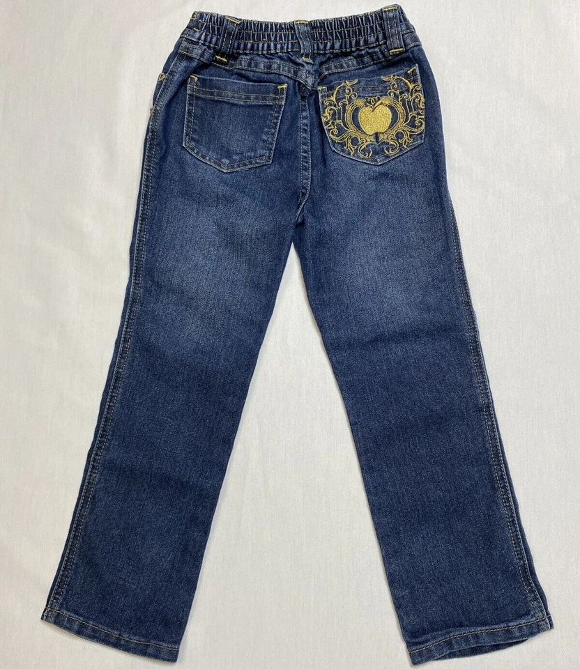 Pantalones de mezclilla Apple Bottom para niñas talla 5 logotipo bordado a presión y cremallera cintura elástica Foto 2 de 4