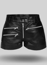 Men's Black Leather Cargo Shorts Biker Style Soft Lambskin Handmade Moto Shorts
