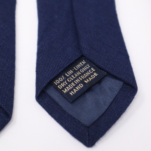 BEN SILVER Mens Tie 100% Linen Solid Navy Blue Made in France - Picture 9 of 12
