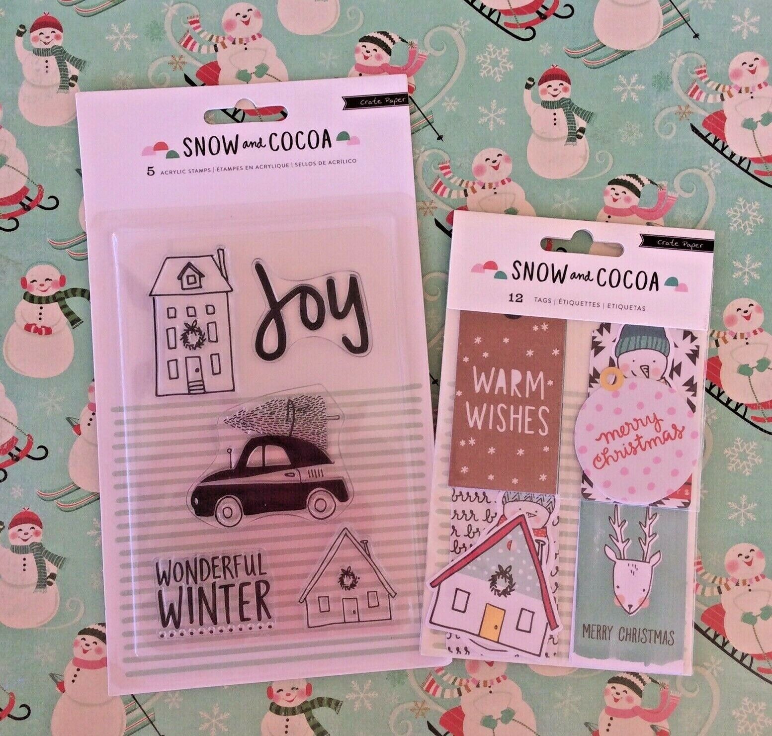 Christmas Snow and Cocoa Crate Paper Clear Stamps + Coordinating Winter Tags 