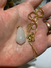 NEW 18K GOLD*COLLECTIBLE*HETIAN WHITE JADE稀有天然和田玉白玉18K纯金DRAGON GOLDS925 NECKLACE