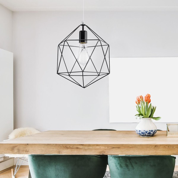 HäNgeleuchte Pendelleuchte Esszimmerleuchte Schwarz Stahl Gitter E27 Wohnzimmer-image