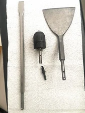 3 Piece SDS plus set, Chisel, wide Chisel, Keyless drill chuck