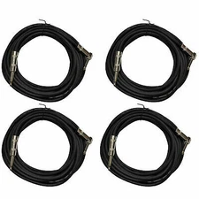 4 Pack of Black 20 Foot Right Angle to Straight Guitar Instrument Cables