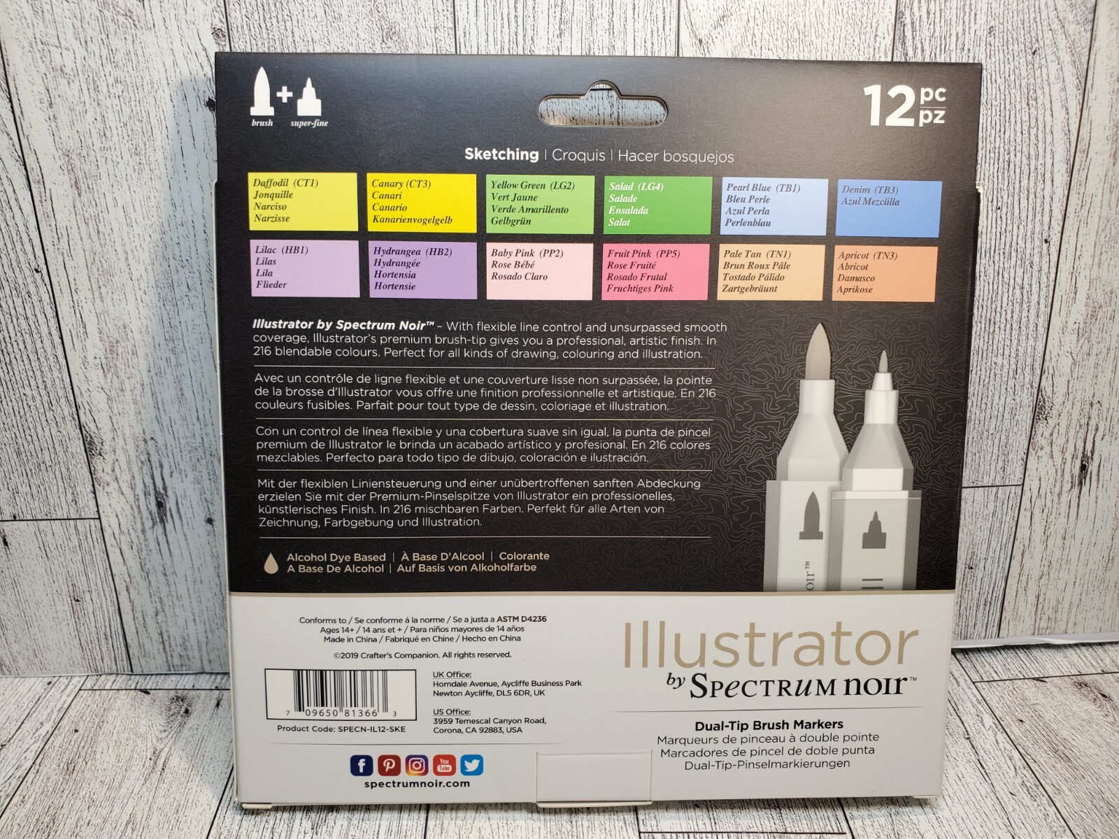 Spectrum Noir Illustrator Dual Tip Brush Alcohol Markers Sketching 12 Pc Set