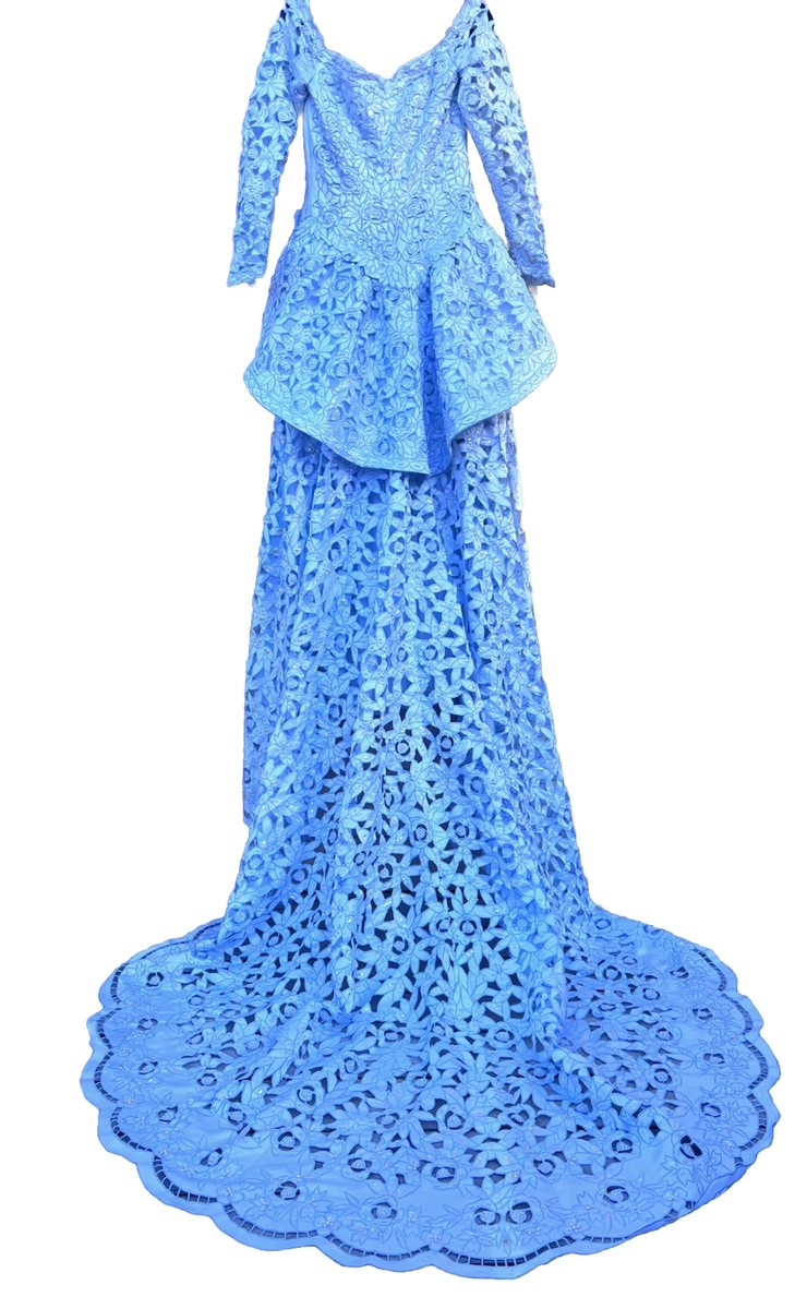 Essence Corset Bridal Wedding Dress Satin/lace Light Blue DETACHABLE Train  10 | eBay