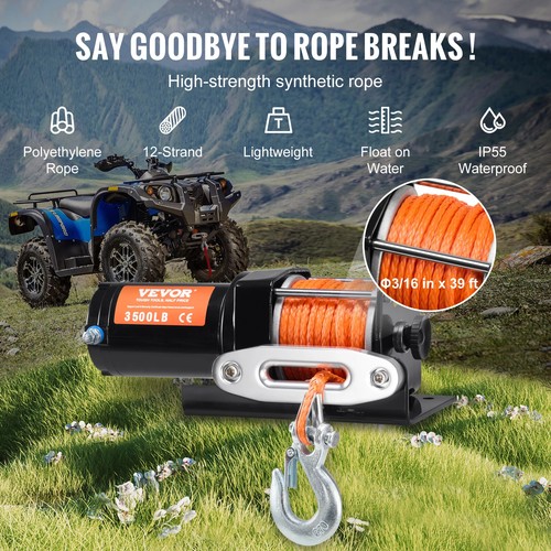 3500lbsElectric Winch ATV/UTV Wired Car Winch with 39 Ft Synthetic Rope Aluminum - Picture 4 of 6