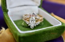 14K Yellow Gold Vintage Marquise Diamond Engagement Ring with Enhancer Wrap