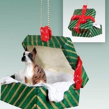 BOXER Brindle Cropped Ears Dog Gift Box Holiday Christmas ORNAMENT