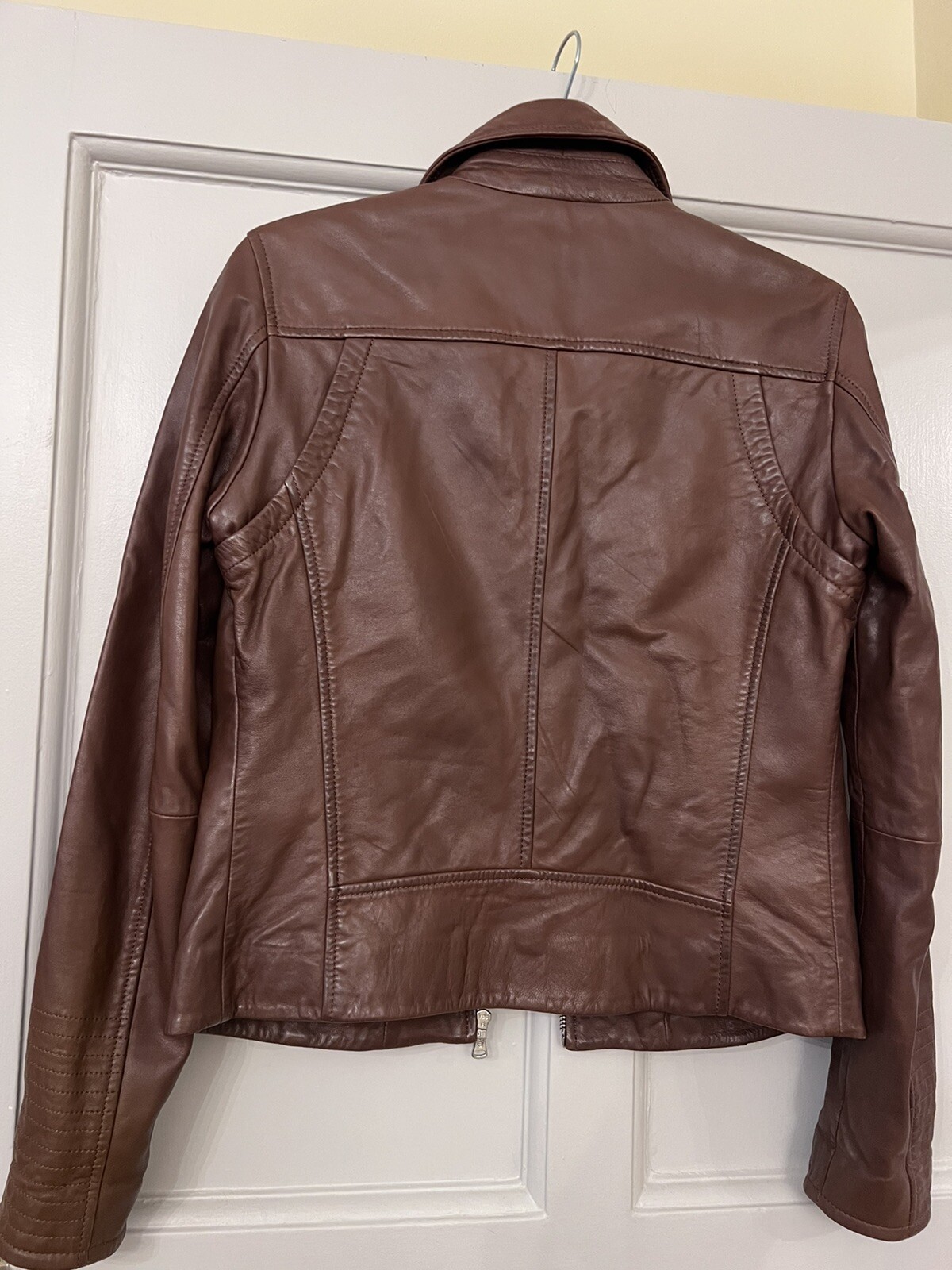 Brand New Massimo Dutti Brown 100percent Genuine Real Soft Leather Biker Jacket Size S image 9