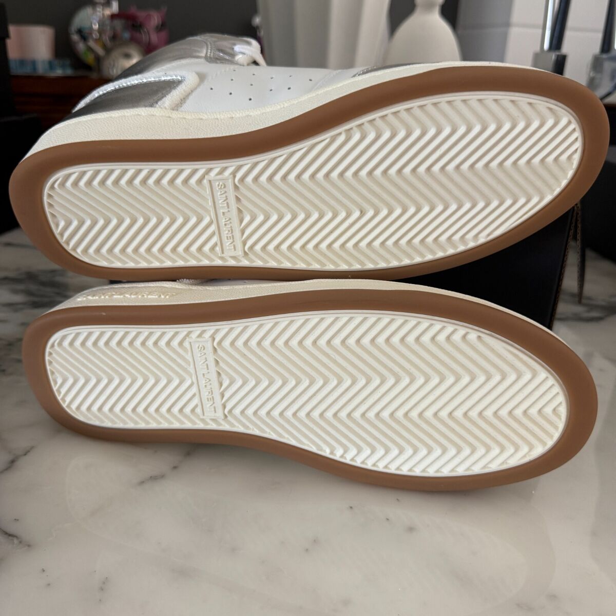 YSL Saint Laurent 711250 White & Metallic Silver Men's High YSL Saint Laurent 711250 White & Metallic Silver Men's High