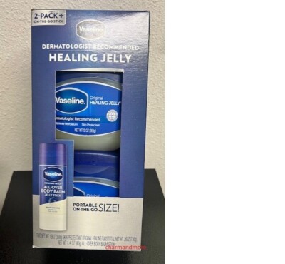 Vaseline Original Healing Jelly, 2 pack x 13 oz + Balm Stick on the Go