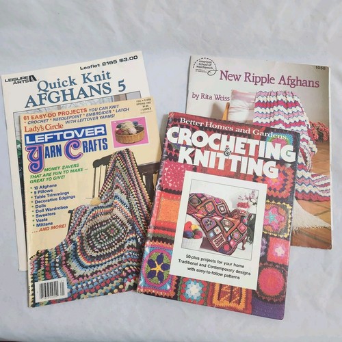 Vintage Crochet Knitting Afghans Pattern Book Lot Yarn Crafts Instruction Guides