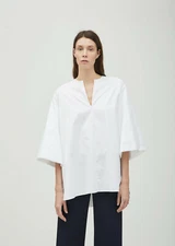 NWT $1450 The Row Charis Sea Island Cotton Split Neck Blouse in White sz XS/S