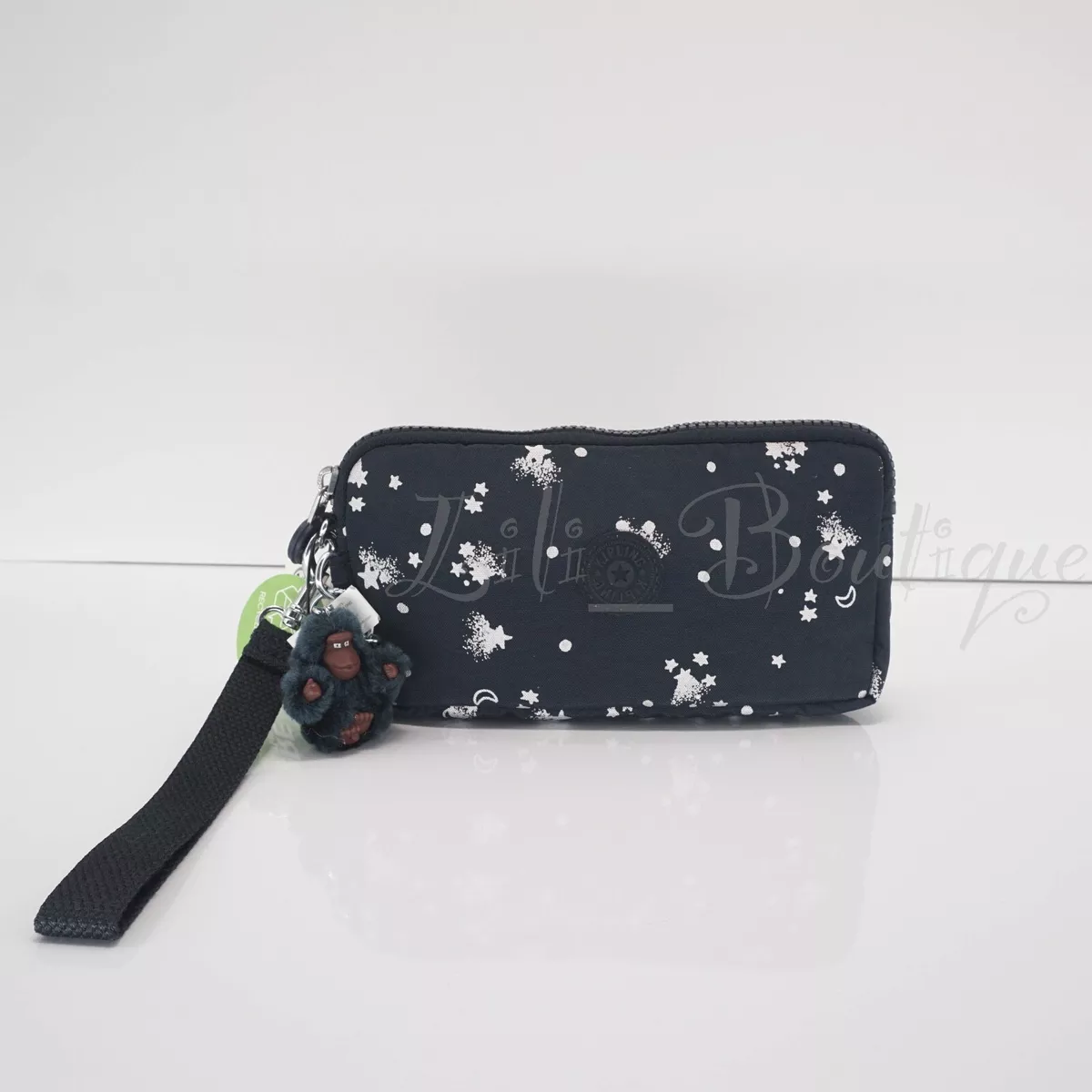 NWT Kipling KI4504 Lowie Pouch Wallet Wristlet Polyamide Orbital Joy Navy  Silver