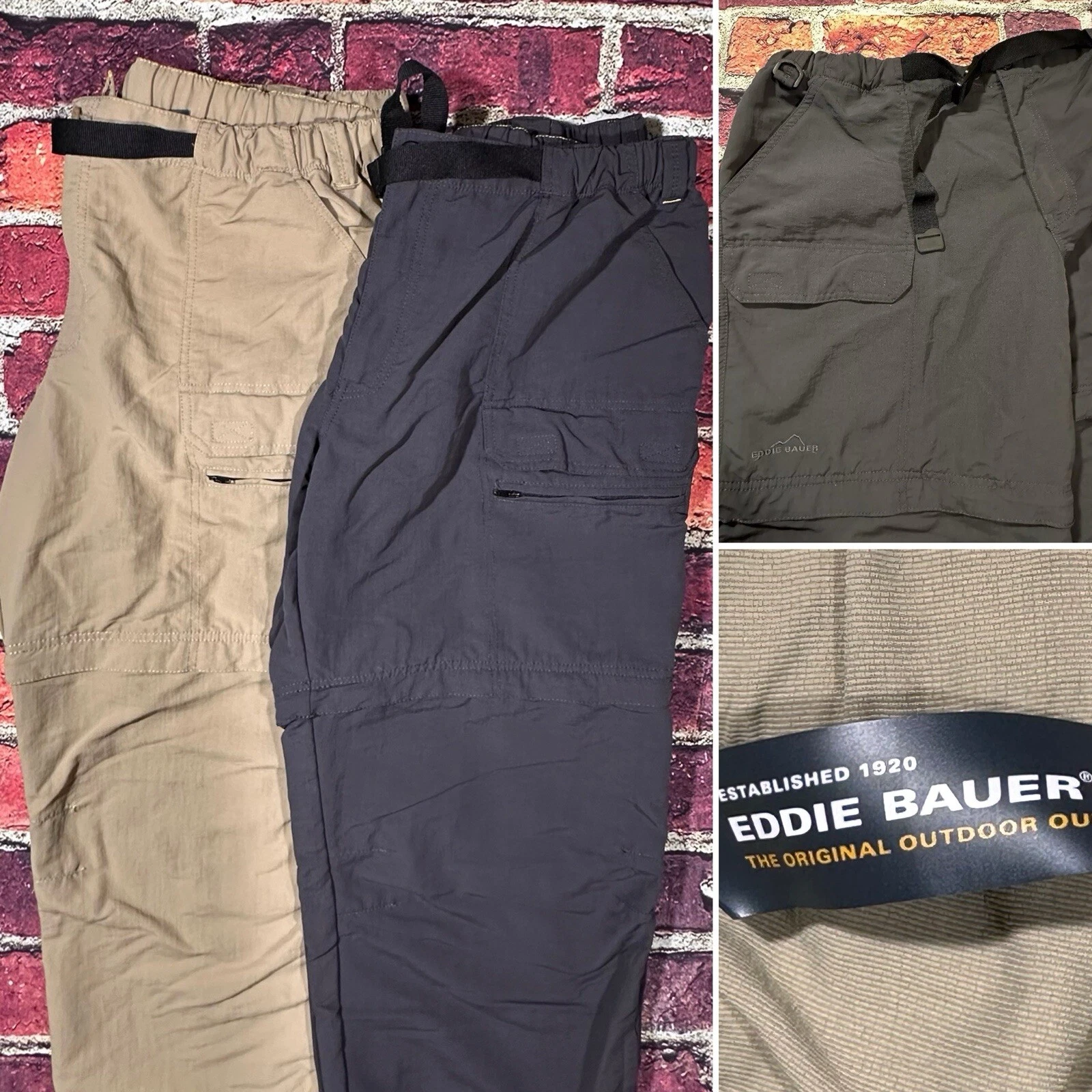 (2) EDDIE BAUER HIKING PANTS MENS SIZE XL 30 CONVERTIBLE UNZIPS TO SHORTS LOT