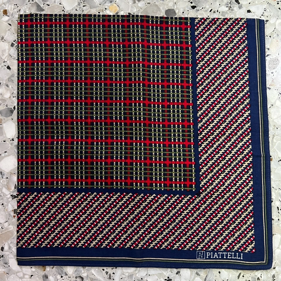 PAÑUELO HOMBRE ROJO AZUL RAYAS CUADROS CLÁSICO ALGODÓN BOLSILLO ARTE CUADRADO18" #PT1 Foto 2 de 3