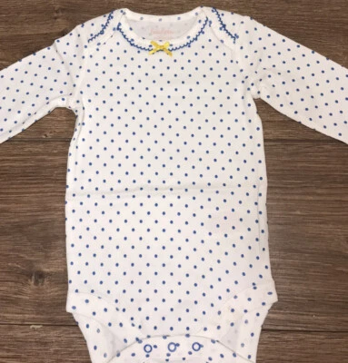 Baby Boden White & Blue Dots Cotton Long Sleeve Bodysuit Newborn up to 18-24
