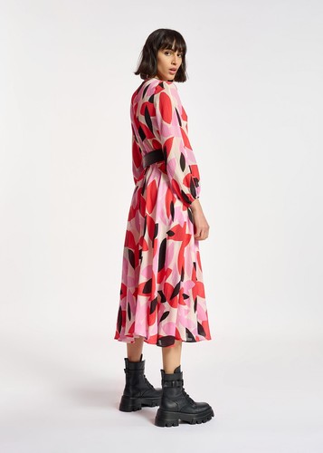 ESSENTIEL ANTWERP NWT $485 Ivory Red Pink Crab Print V Neck Midi Dress 34/ 2 US - Picture 6 of 12