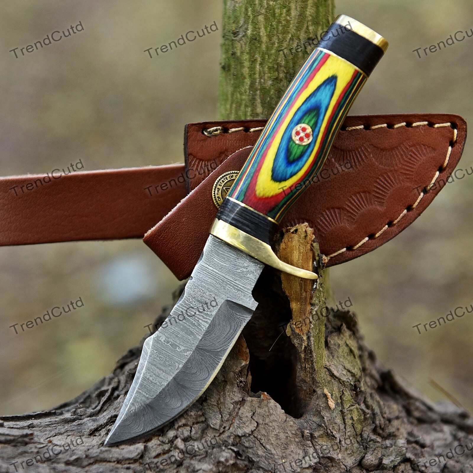 Custom Damascus Steel Fixed Blade Skinner Hunting Knife ha23 Handmade