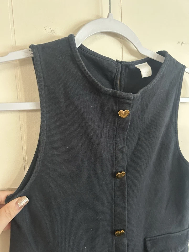 Zara Size 13/14 Girls Pinafore Dress, Gold Heart Hardware, Navy Blue School Girl - Image 2 of 4