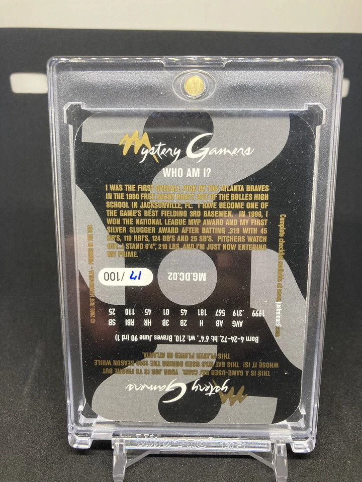 2000 Just Minors Mystery Gamers Black /100 Chipper Jones #MG.DC.02 HOF - Image 2 of 2