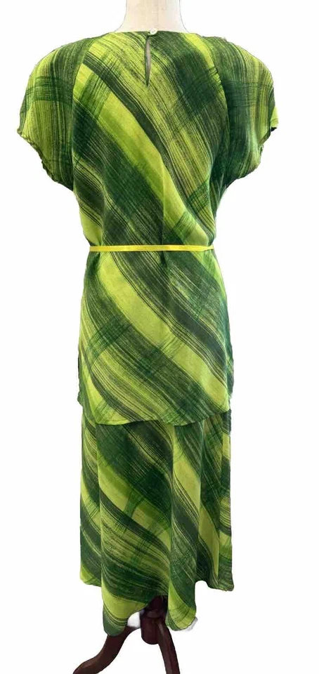 Conjunto Falda Top Blusa Maxi Kelly Verde Vintage Años 70 Rayas Retro Asimétrica Foto 4 de 4