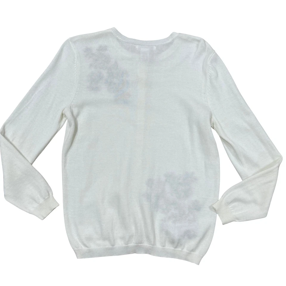Cárdigan Suéter Vintage Años 90 Blanco Tejido Floral Bordado Talla S Foto 2 de 4