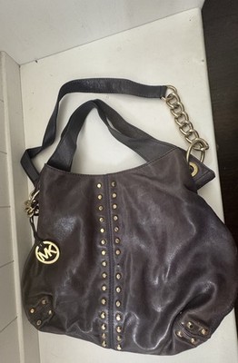 Michael Kors Uptown Purple/Blue Leather LG Silver Studded Hobo Bag Some Fading