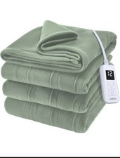 Sunbeam Heated Electric Blanket Twin Size Sage 84x62 12 Heat Settings