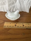 2 1/2" Vtg Westmoreland Milk Glass Opalescent Chick on a Basket trinket Dish