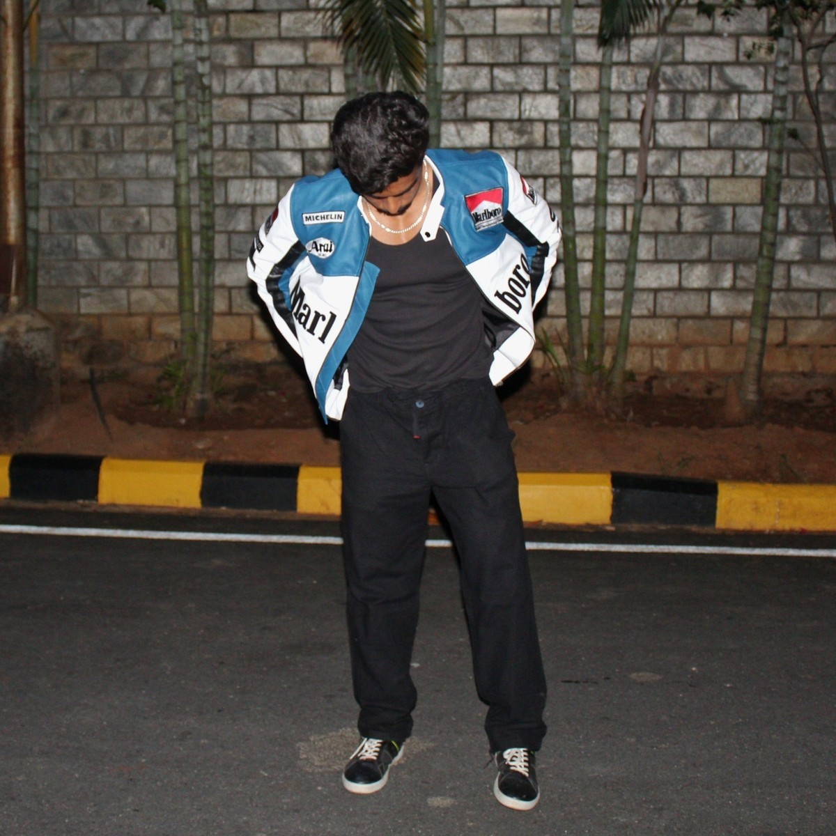 Vintage Marlboro Leather Motorcycle Racing Jacket Blue White New