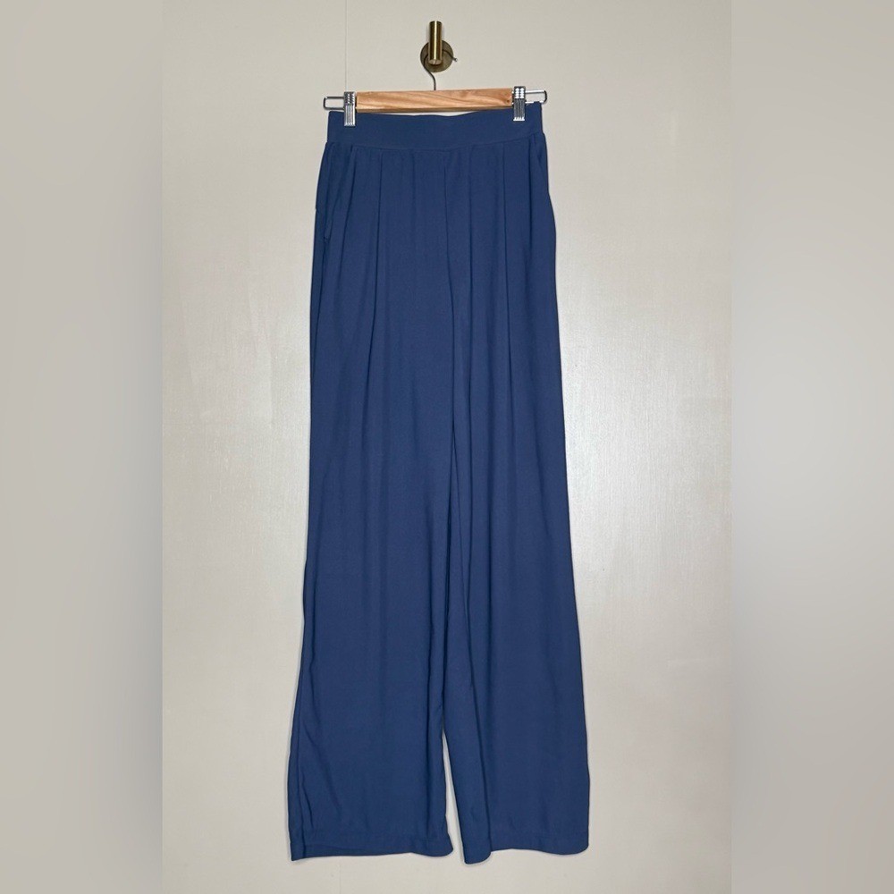 Halara XS Tall Blue Wide Leg Pants Elastic Waist Flowy Pull On Pockets