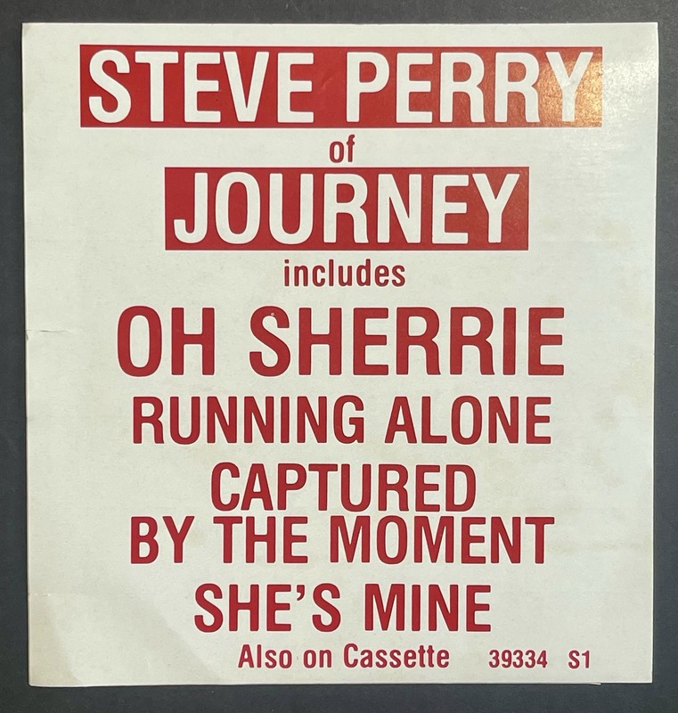 Vintage 1984 Steve Perry Of Journey “Oh Sherrie” Record Store Window Decal
