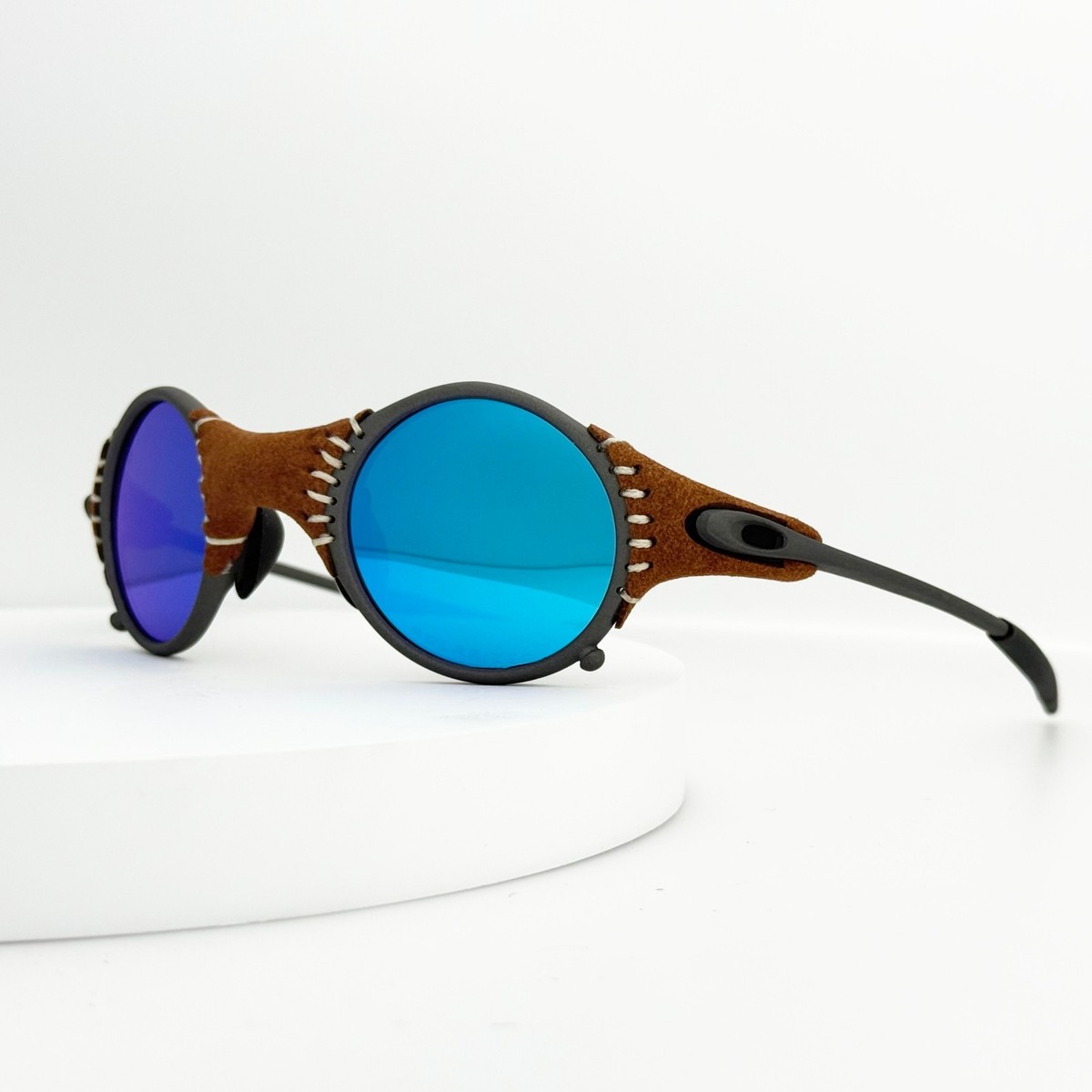 Oakley X-Metal Mars Leather Sunglasses Gray Frame Blue Polarized