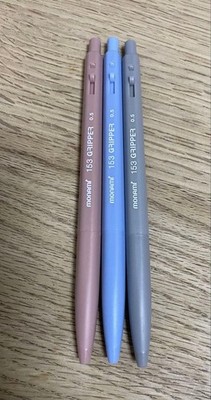 Monami 153 Gripper Ballpoint Pen 0.5Mm Red Blue Black 3 Color Set Japan USED K