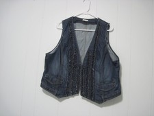 Chicos Denim Vest Size 3 US XL Blue Jean Sleeveless Ruffle Open Front Boho Rodeo