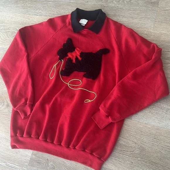 Sudadera vintage Just Ducky Scottie perro para mujer XXL 80 apliques de piel sintética EE. UU. Foto 2 de 4