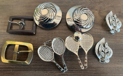 Vintage Belt Buckle Scarf Clip Dress Clip Lot Silver Gold Tone Tennis Leaf mixed