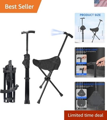 Lightweight Walking Cane with LED Light and Foldable Seat for Elderly Comfort